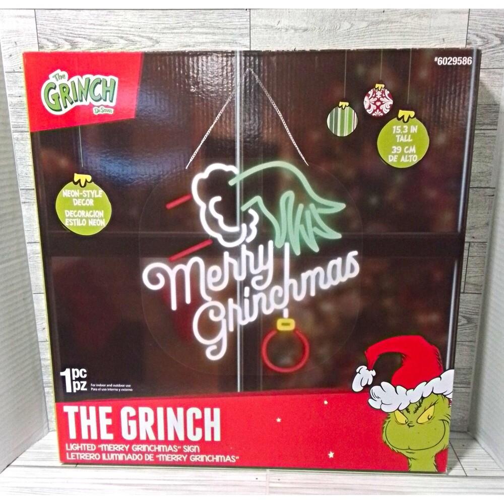 The Grinch Merry Grinchmas Neon-Style Hanging LED Wall Sign 15.3in